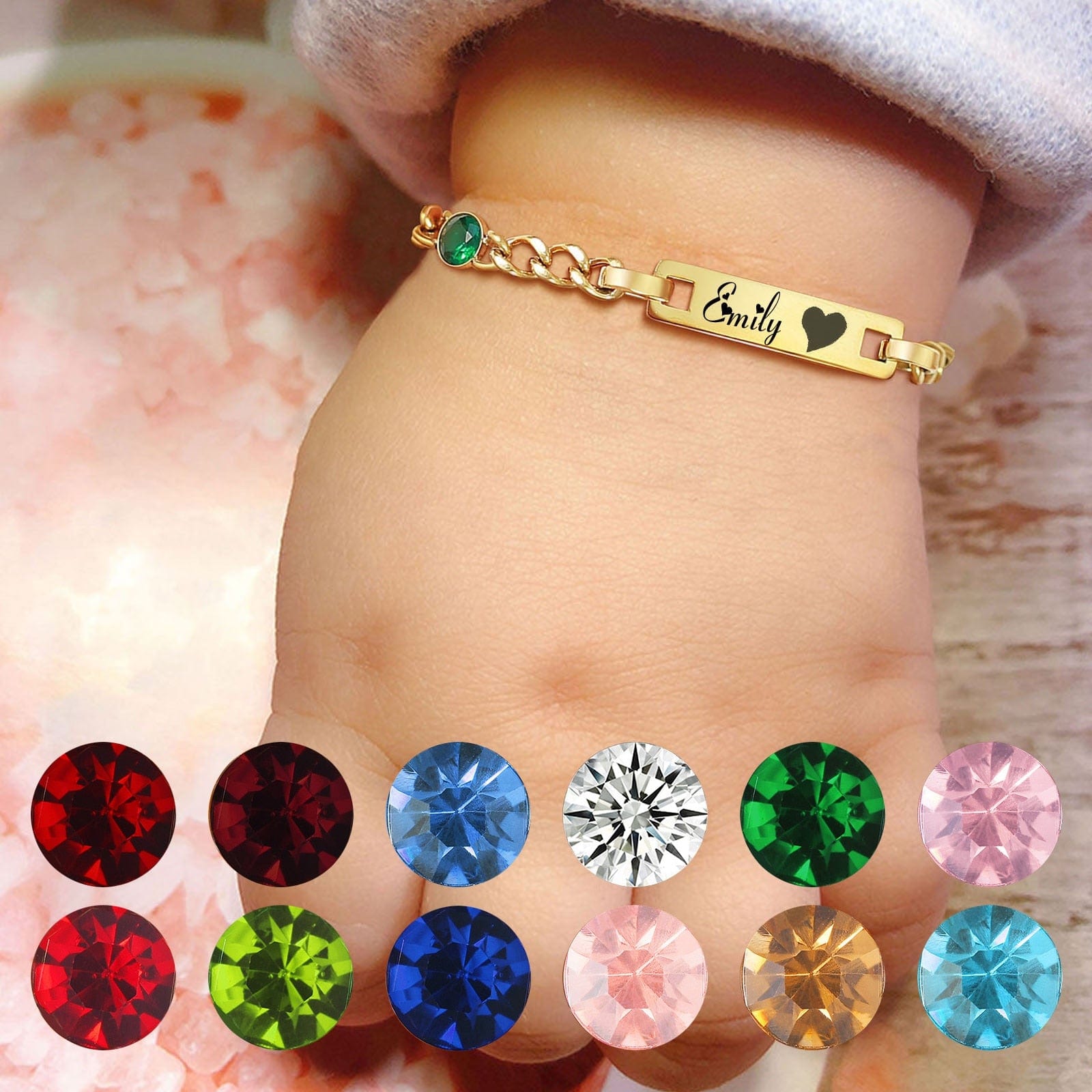 VVS Jewelry hip hop jewelry Custom Baby Engraved Name Bracelet with Birthstone