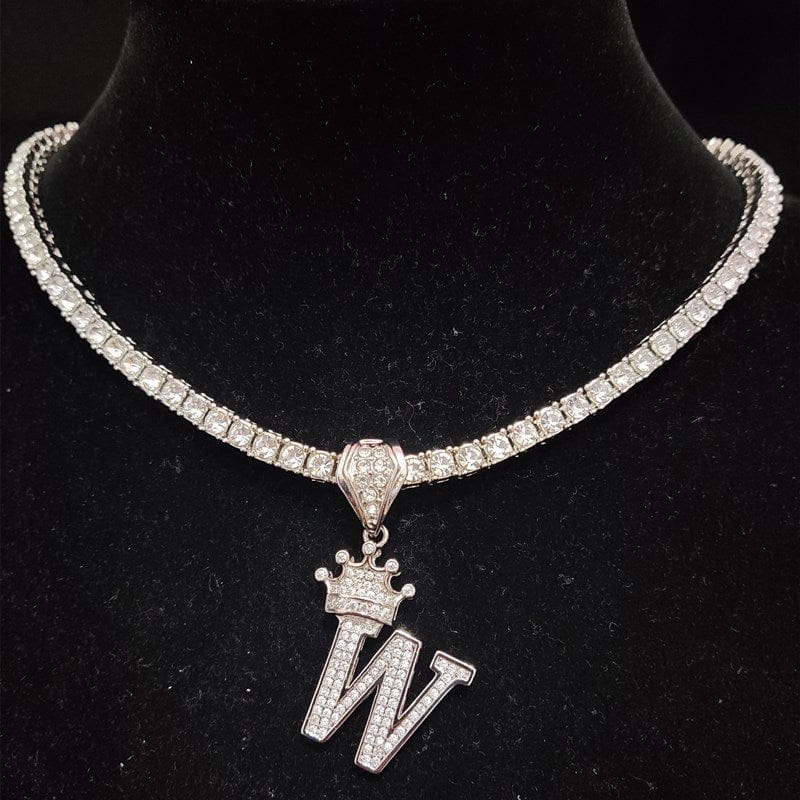 VVS Jewelry hip hop jewelry Custom Block Crown Initial Pendant Tennis Chain