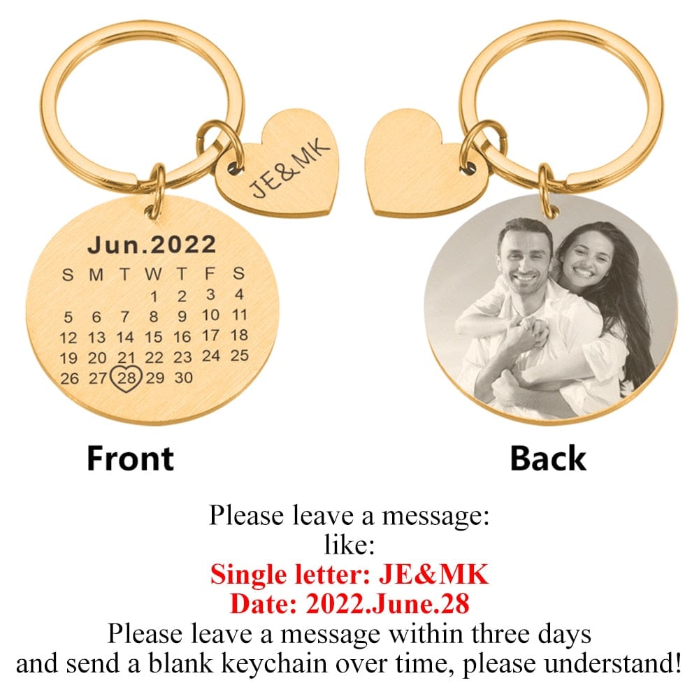 VVS Jewelry hip hop jewelry Custom Name and Photo Couple Keychain with Calendar Date