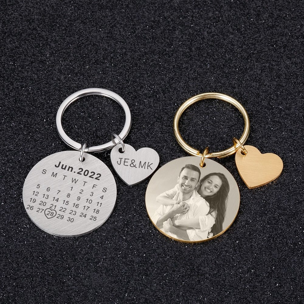 VVS Jewelry hip hop jewelry Custom Name and Photo Couple Keychain with Calendar Date