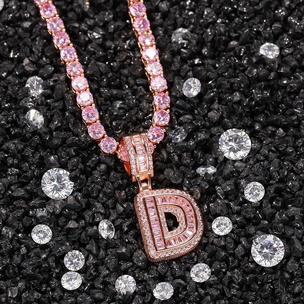 VVS Jewelry hip hop jewelry Custom Pink Baguette Initial Pendant Chain