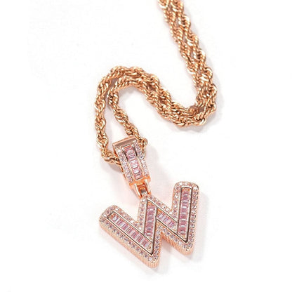 VVS Jewelry hip hop jewelry Custom Pink Baguette Initial Pendant Chain