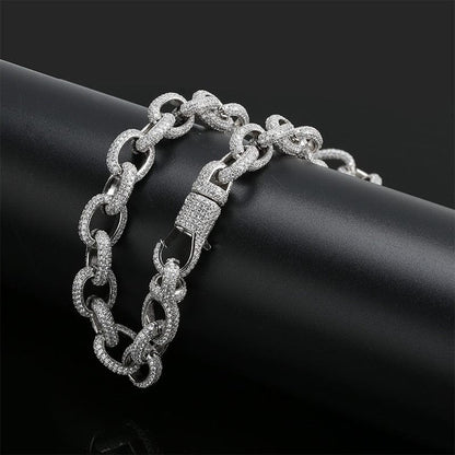 VVS Jewelry hip hop jewelry Fully Iced 15MM Icy Rolo Chain