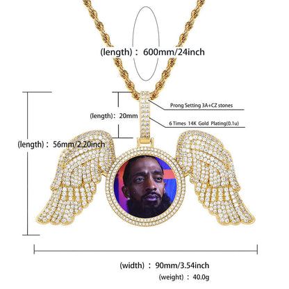 VVS Jewelry hip hop jewelry Fully Iced Angel Wings Custom Photo Chain