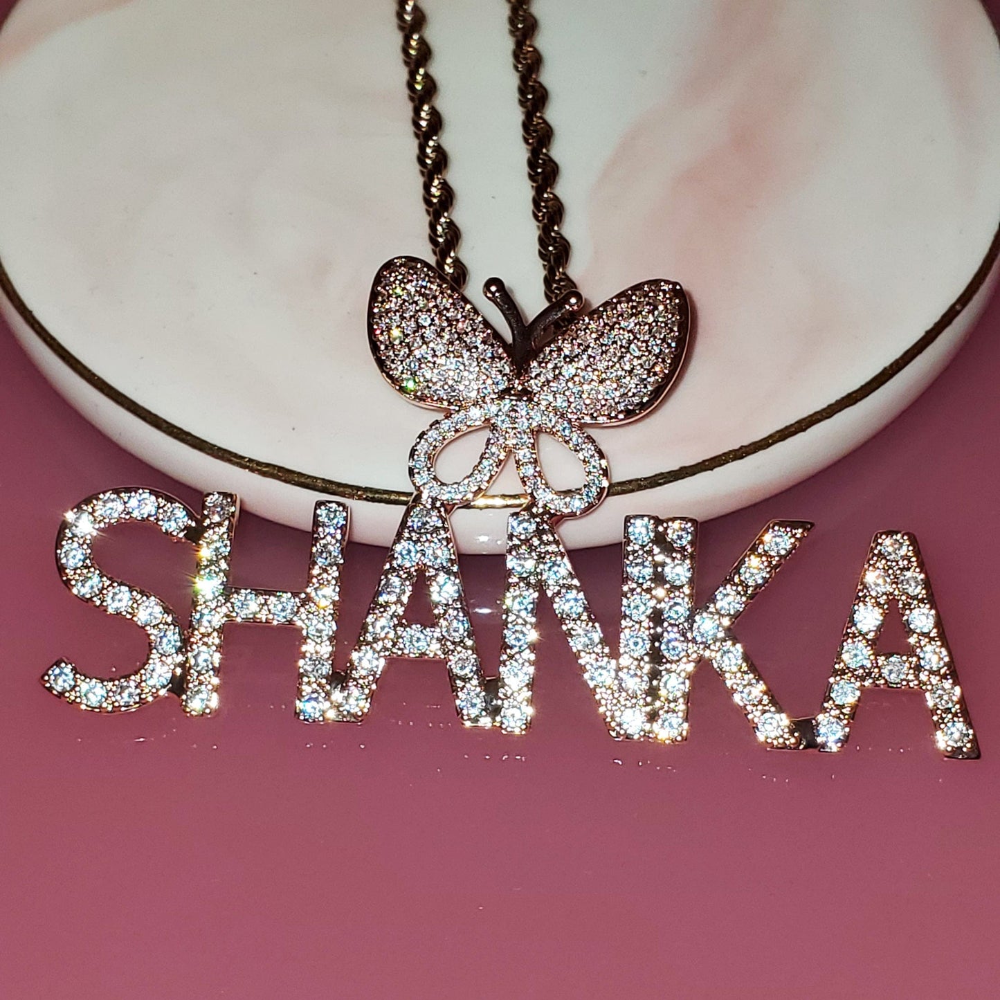 VVS Jewelry hip hop jewelry Fully Iced Custom Butterfly Name Chain