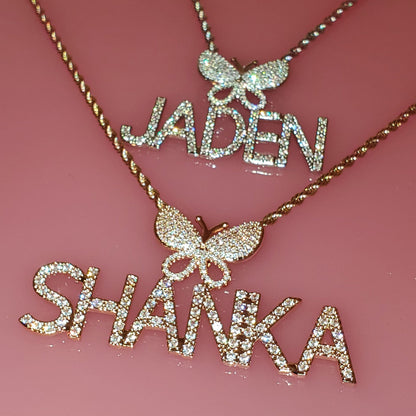 VVS Jewelry hip hop jewelry Fully Iced Custom Butterfly Name Chain