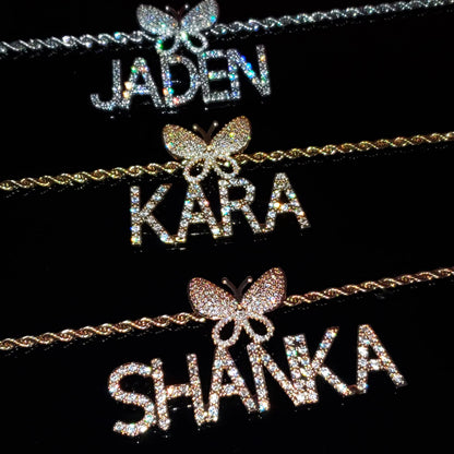 VVS Jewelry hip hop jewelry Fully Iced Custom Butterfly Name Chain