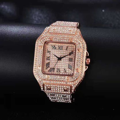 VVS Jewelry hip hop jewelry Fully Iced Roman Square Bezel Watch + FREE Iced Bangle