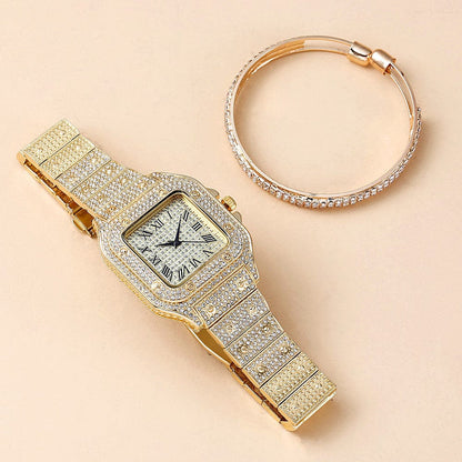 VVS Jewelry hip hop jewelry Fully Iced Roman Square Bezel Watch + FREE Iced Bangle