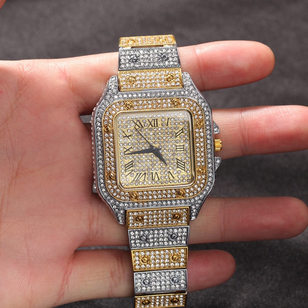 VVS Jewelry hip hop jewelry Fully Iced Square Stainless Steel Roman Watch