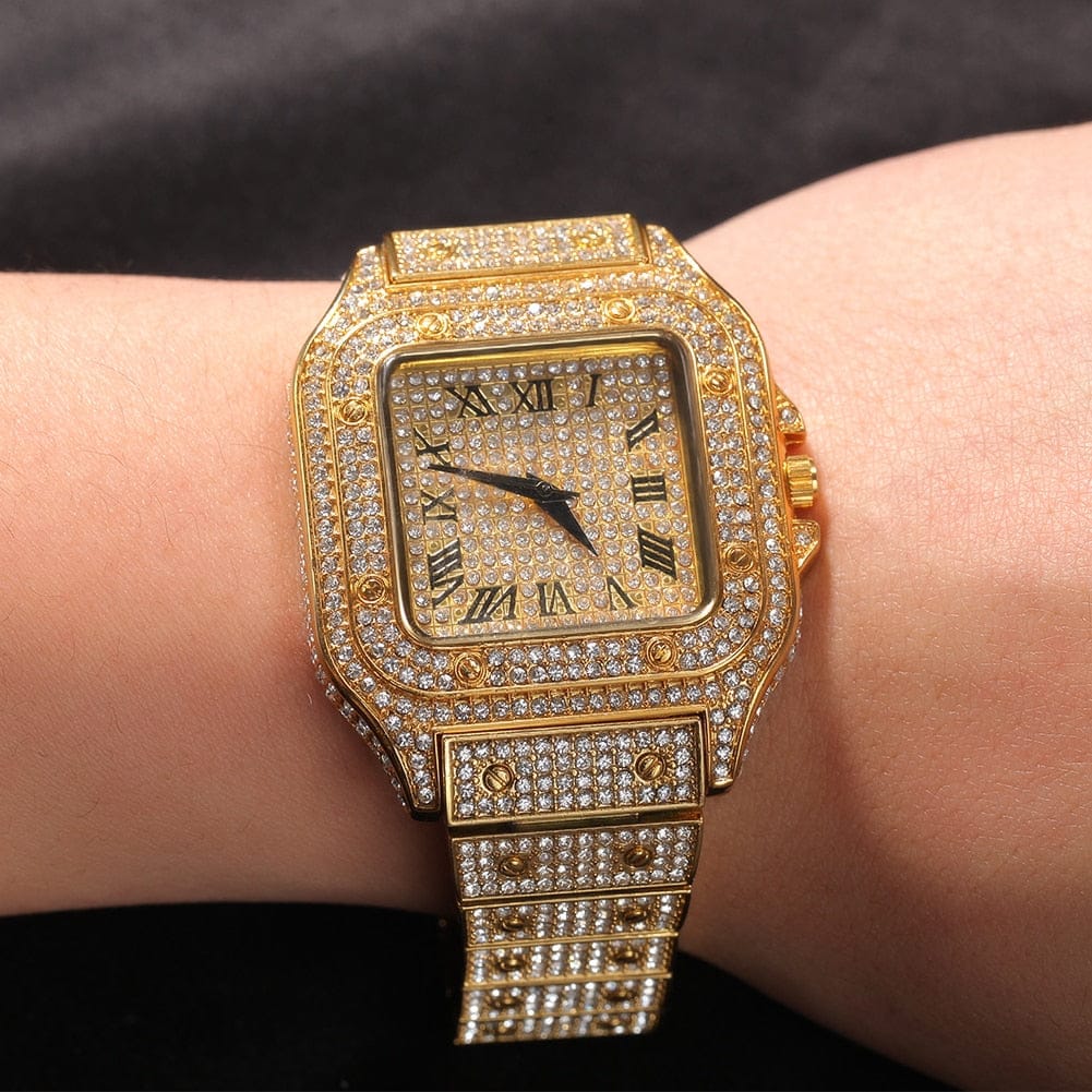 VVS Jewelry hip hop jewelry Fully Iced Square Stainless Steel Roman Watch