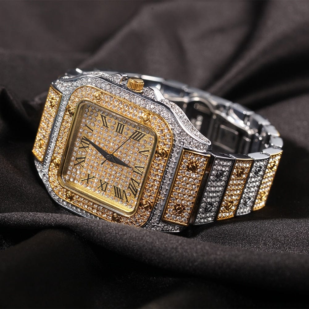 VVS Jewelry hip hop jewelry Fully Iced Square Stainless Steel Roman Watch