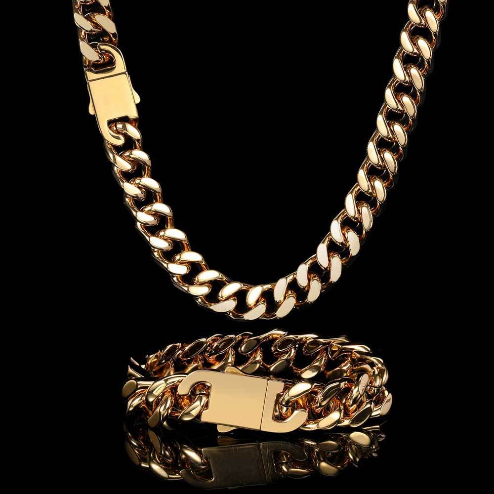 VVS Jewelry hip hop jewelry Gold / 3mm rope chain / 24inch 12mm 316L Stainless Steel Hollow Cuban Chain + Free Cuban Bracelet