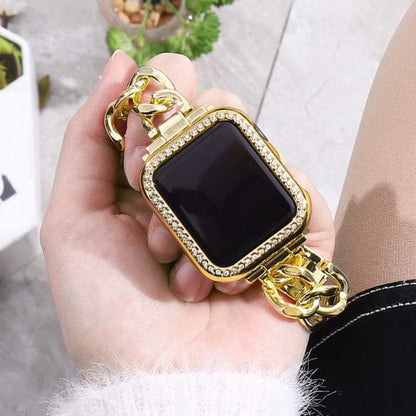 VVS Jewelry hip hop jewelry Gold / 40mm For SE 654 VVS Jewelry Cuban Apple Watch Band + FREE Case