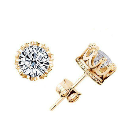 VVS Jewelry hip hop jewelry Gold Crown Royal Crystal Ice Stud Earrings