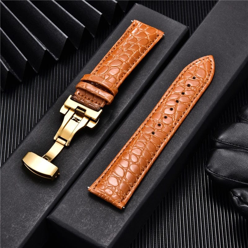 VVS Jewelry hip hop jewelry gold orange / 18mm Crocodile Pattern with Automatic Buckle Men Watch Strap