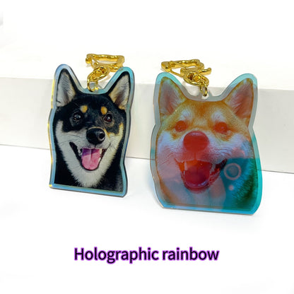 VVS Jewelry hip hop jewelry Hologram Rainbow / 2in(50.8mm) Holographic Custom Photo Keychain