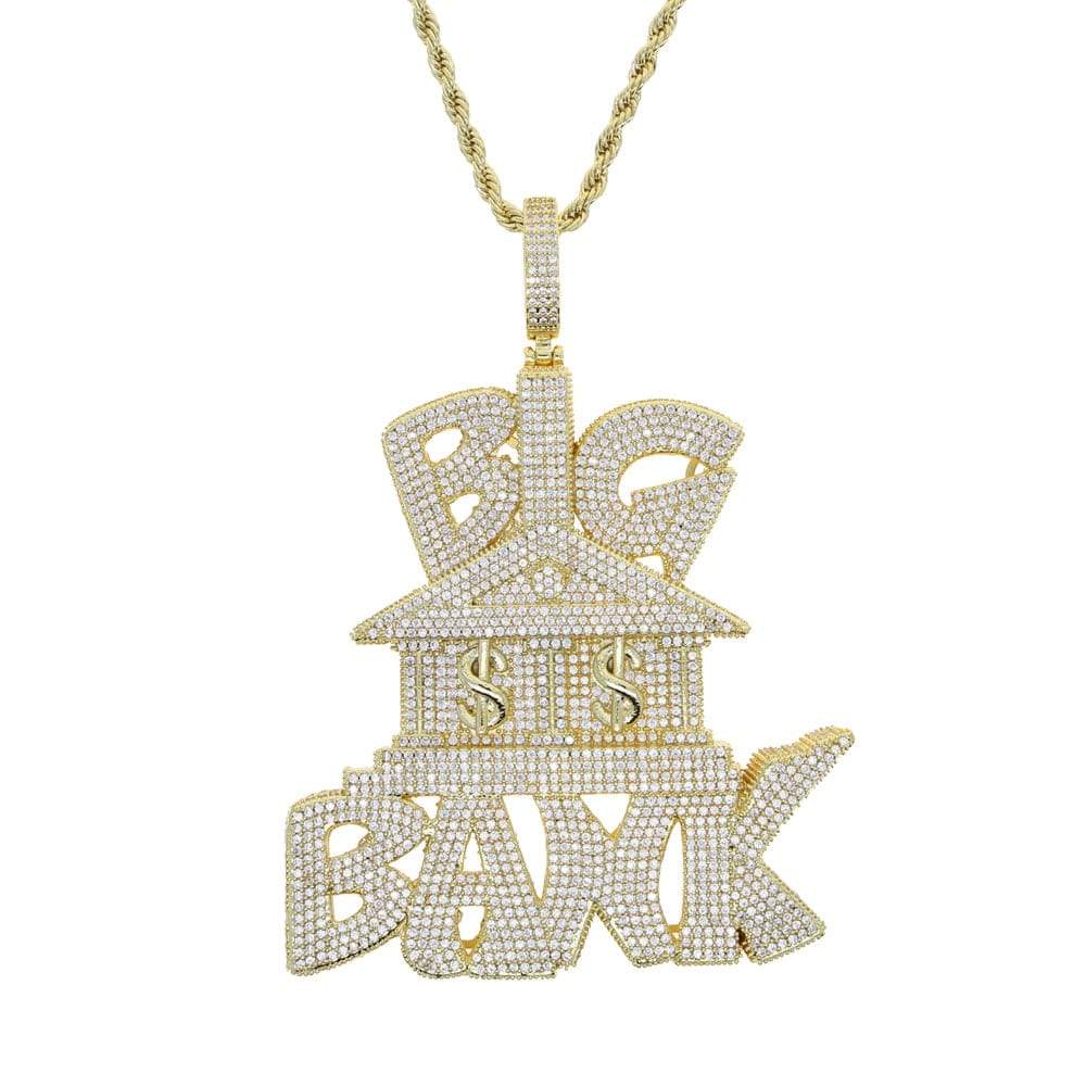 VVS Jewelry hip hop jewelry Iced Out Micropave "Big Bank" Pendant Chain