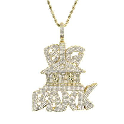 VVS Jewelry hip hop jewelry Iced Out Micropave "Big Bank" Pendant Chain