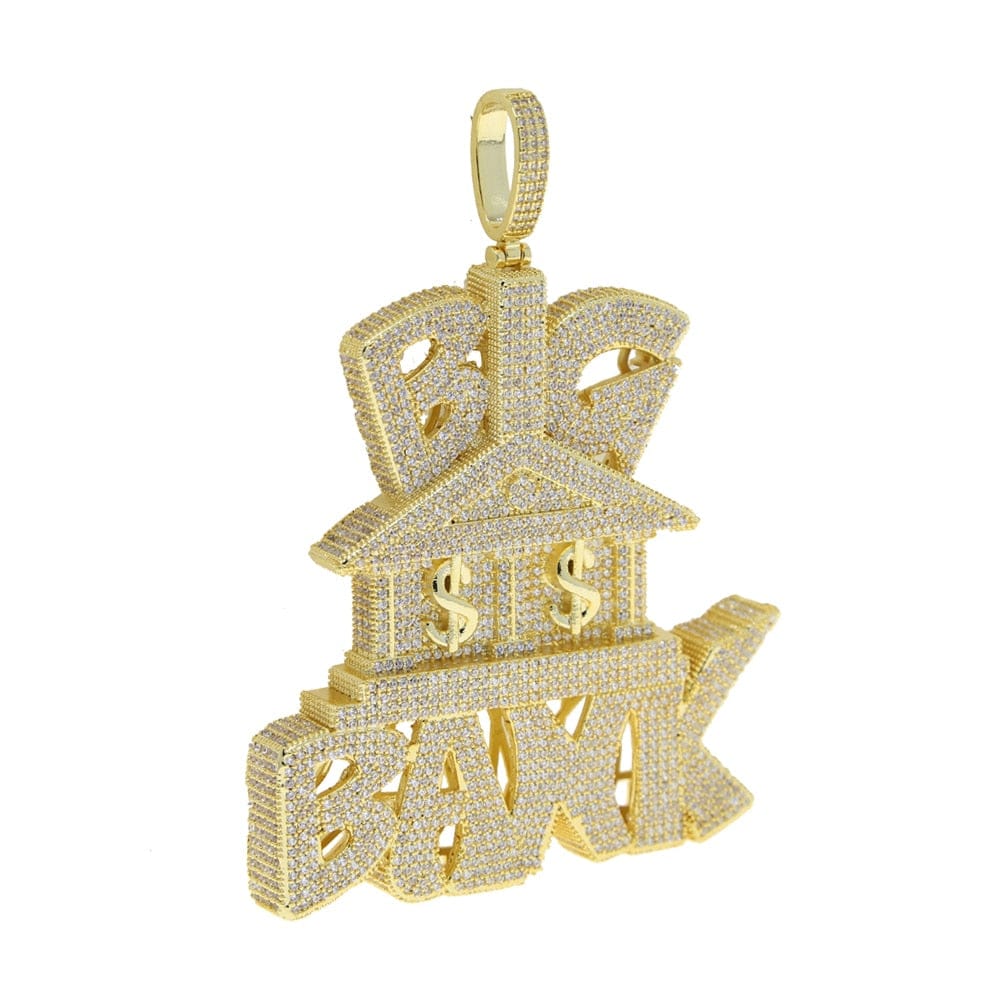 VVS Jewelry hip hop jewelry Iced Out Micropave "Big Bank" Pendant Chain