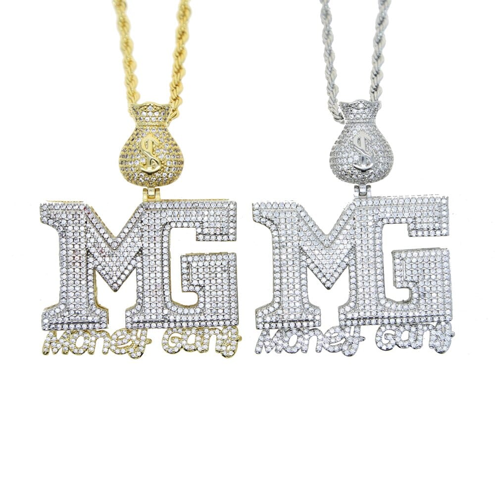 VVS Jewelry hip hop jewelry Iced Out Money Gang Badge Pendant Chain