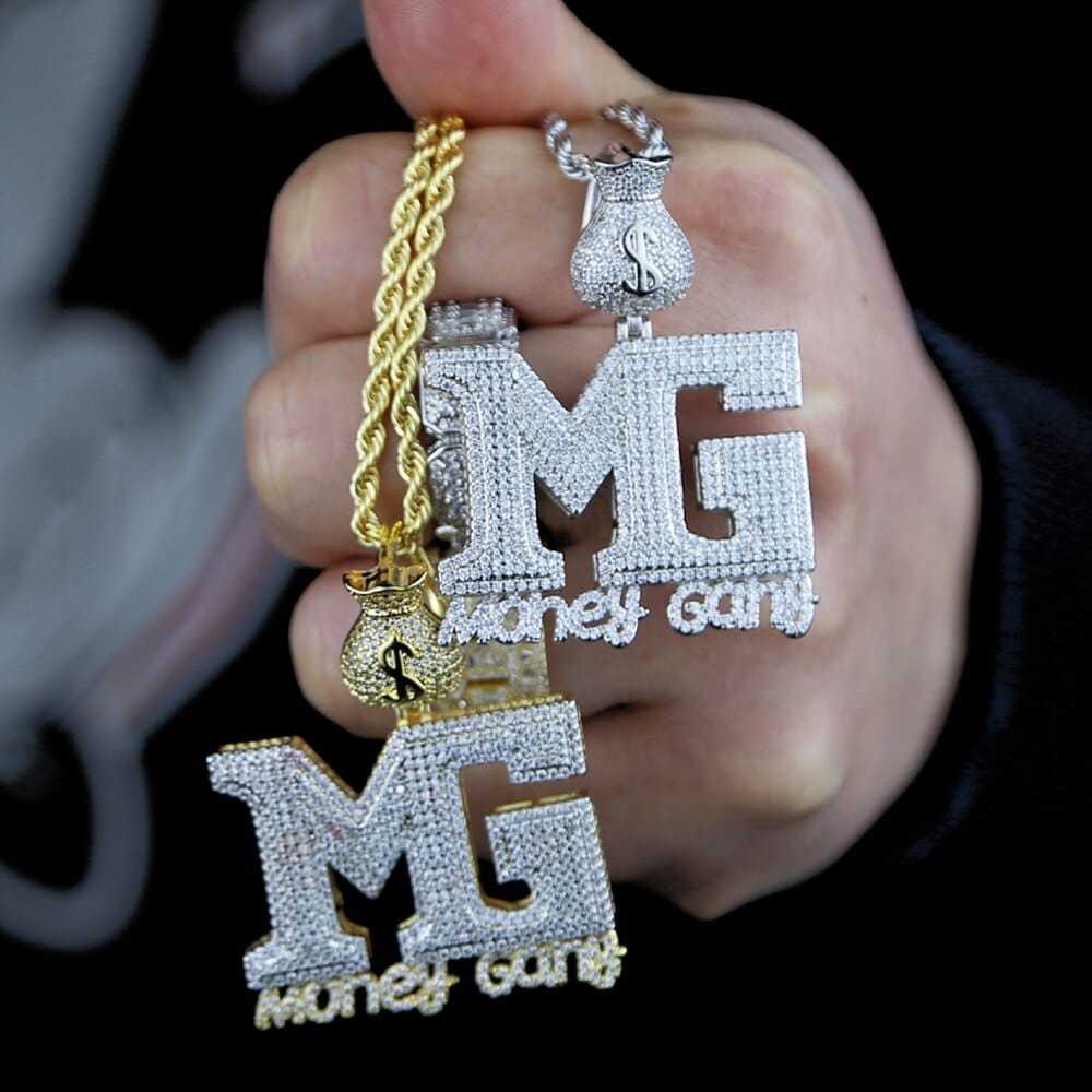 VVS Jewelry hip hop jewelry Iced Out Money Gang Badge Pendant Chain