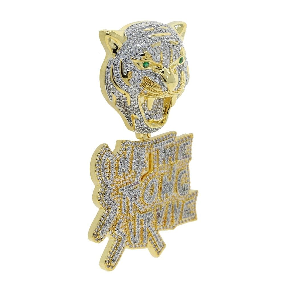 VVS Jewelry hip hop jewelry Iced Out Tiger "Only The Strong Survive" Pendant Chain