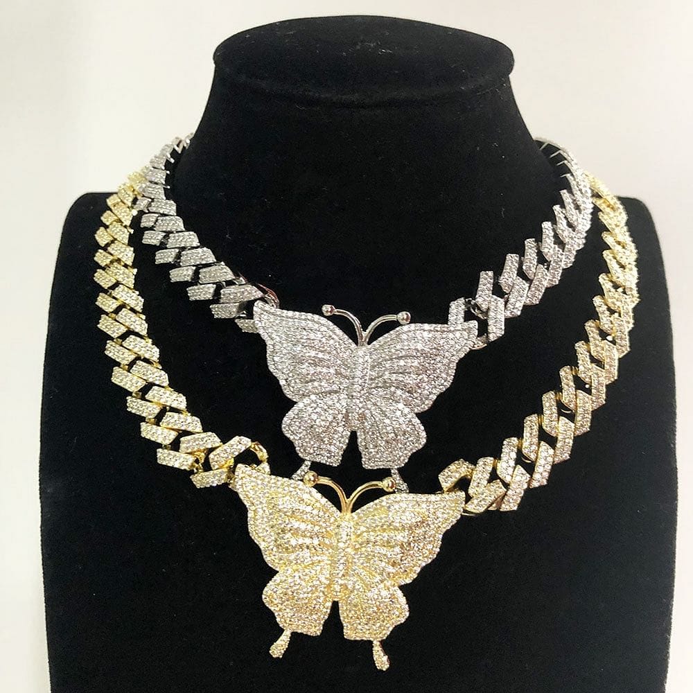 VVS Jewelry hip hop jewelry Icy Cuban Butterfly Choker Necklace + FREE butterfly bracelet