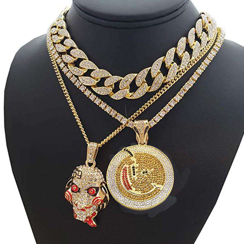 VVS Jewelry hip hop jewelry Jigsaw Pendant + Round Pendant + Cuban Choker Chain Set