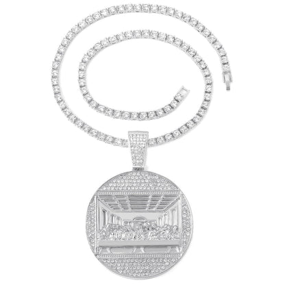 VVS Jewelry hip hop jewelry necklaces Silver Tennis Chain / 16inch Iced Out Last Supper Pendant Cuban Necklace
