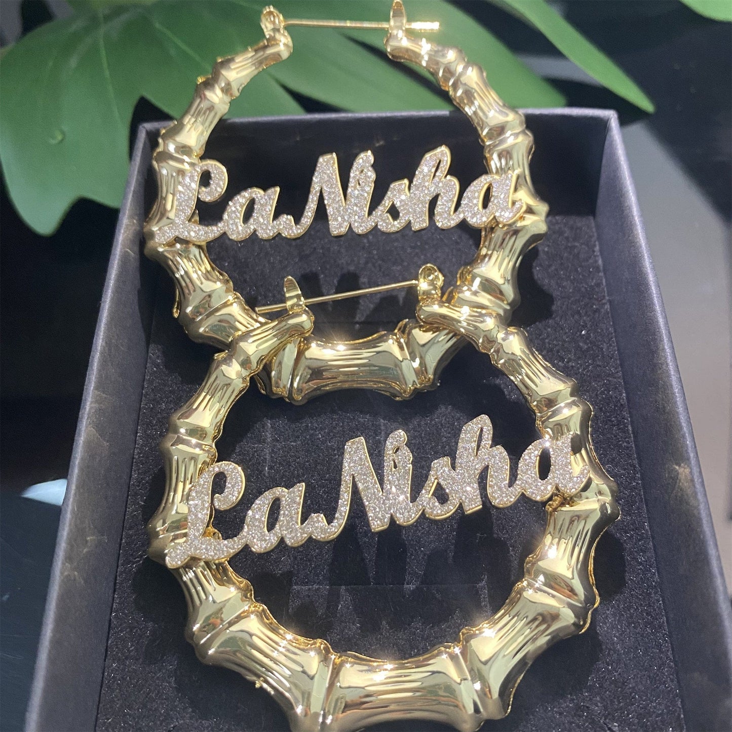 VVS Jewelry hip hop jewelry Personalized Bamboo Name Hoop Earrings