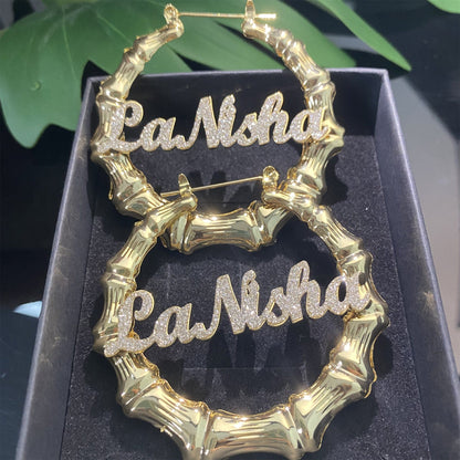 VVS Jewelry hip hop jewelry Personalized Bamboo Name Hoop Earrings