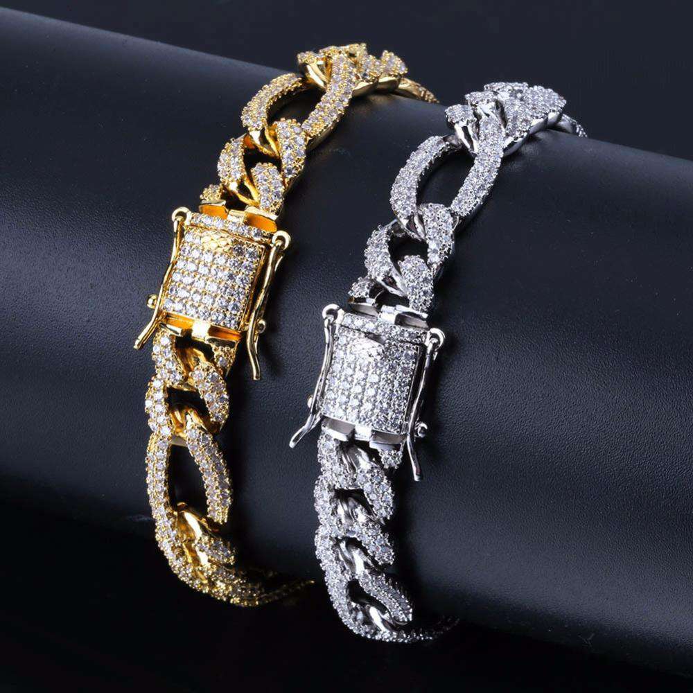 VVS Jewelry hip hop jewelry Rapper Gold/Silver Clasp 10mm Cuban Chain Bracelet