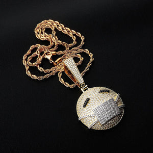 VVS Jewelry hip hop jewelry Rope Chain / 24inch Fully Iced Out face mask emoji pendant Necklace