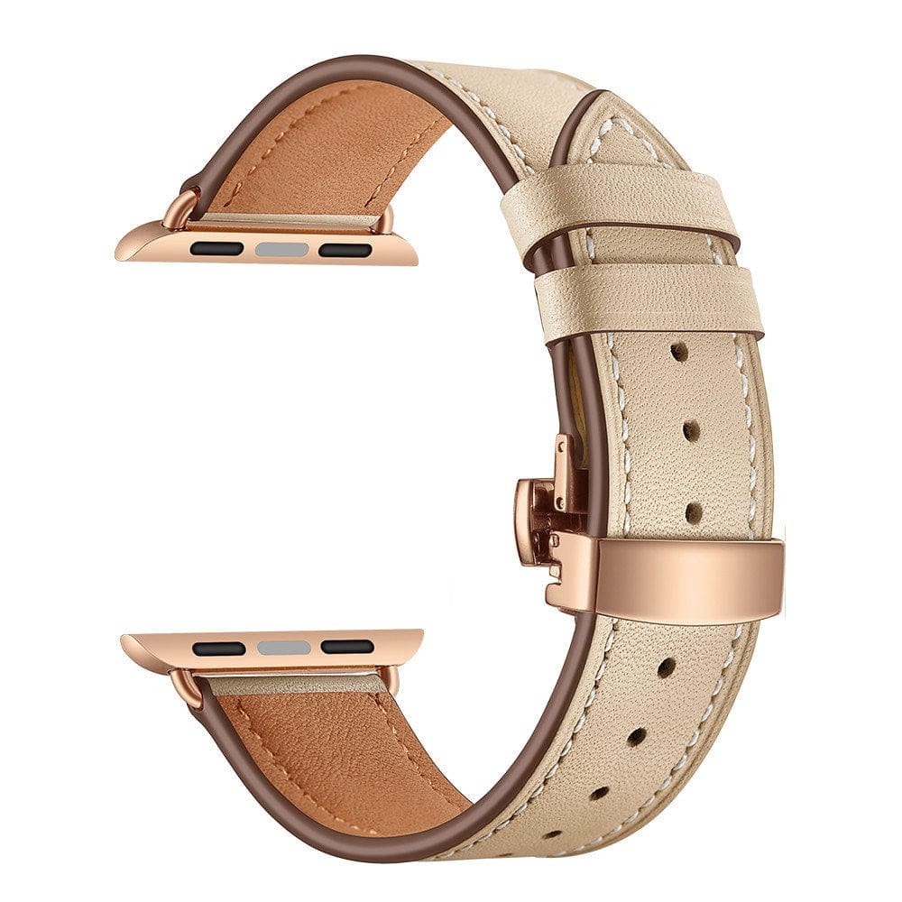 VVS Jewelry hip hop jewelry rose button apricot / 38mm or 40mm 41mm Apple Watch Band Leather Strap