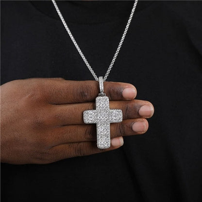 VVS Jewelry hip hop jewelry Silver / 4mm Tennis Chain / 24 Inch VVS Jewelry Fully Iced Ascher Cut Cross Pendant