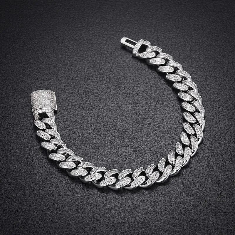 VVS Jewelry hip hop jewelry Silver / 7inches(17.5cm) 12mm 925 Sterling Silver VVS Moissanite Cuban Bracelet