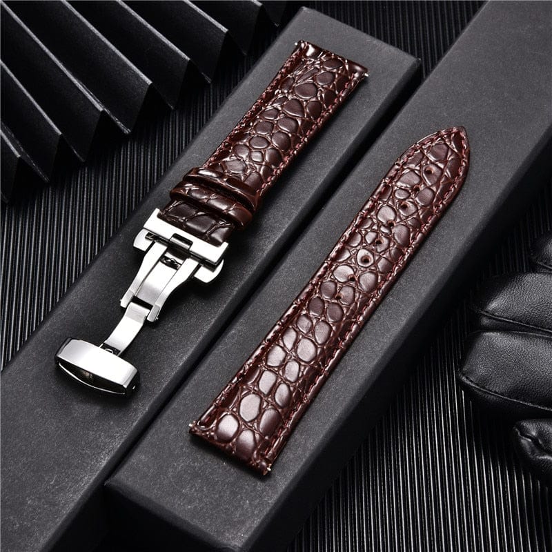 VVS Jewelry hip hop jewelry silver brown / 18mm Crocodile Pattern with Automatic Buckle Men Watch Strap