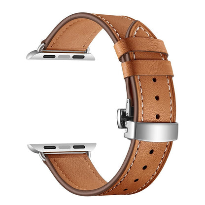 VVS Jewelry hip hop jewelry Silver button brown / 38mm or 40mm 41mm Apple Watch Band Leather Strap