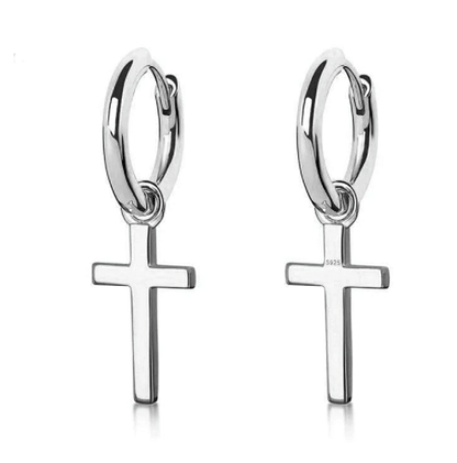 VVS Jewelry hip hop jewelry Silver VVS Jewelry 925 Sterling Silver Cross Hoop Dangle Earrings