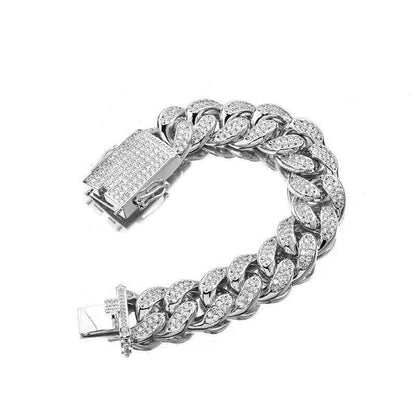 VVS Jewelry hip hop jewelry Thick Bling Silver Cuban Chain Bracelet