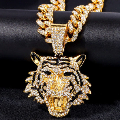 VVS Jewelry hip hop jewelry Tiger Bling Tiger Pendant Cuban Chain Necklace