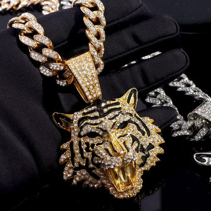 VVS Jewelry hip hop jewelry Tiger Bling Tiger Pendant Cuban Chain Necklace