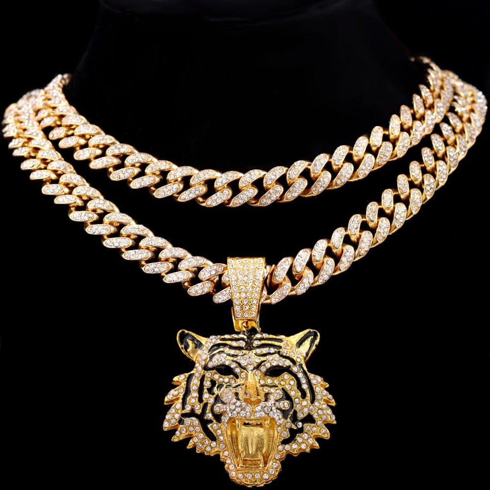 VVS Jewelry hip hop jewelry Tiger Bling Tiger Pendant Cuban Chain Necklace