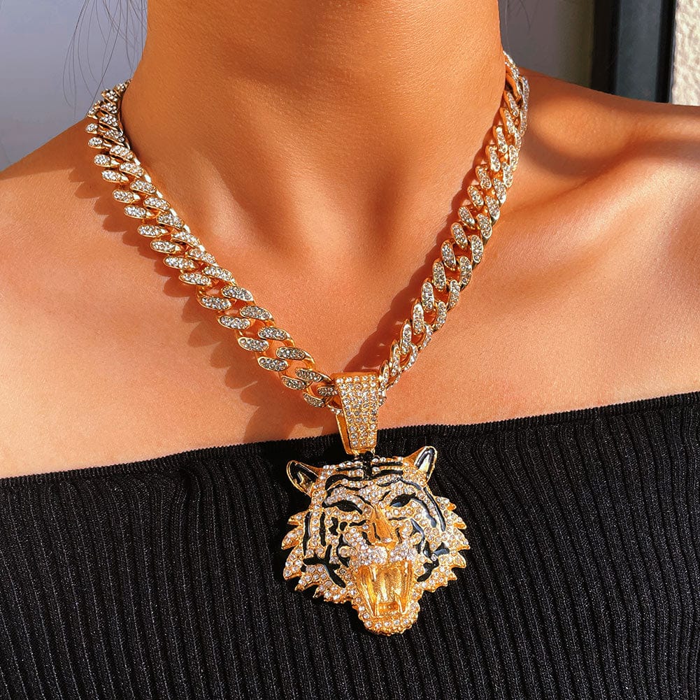 VVS Jewelry hip hop jewelry Tiger Bling Tiger Pendant Cuban Chain Necklace