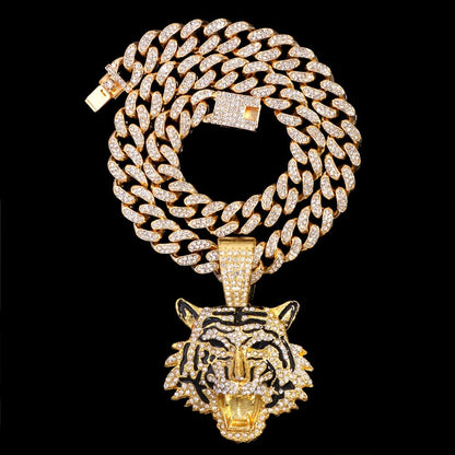 VVS Jewelry hip hop jewelry Tiger Bling Tiger Pendant Cuban Chain Necklace