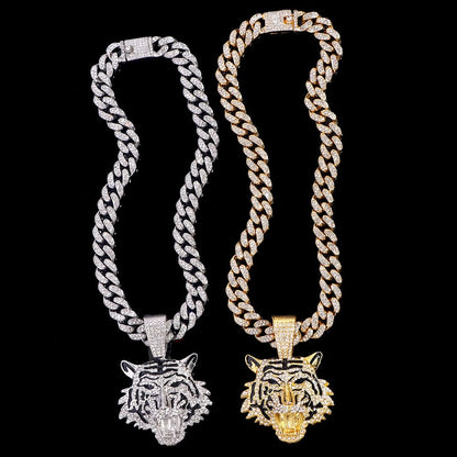 VVS Jewelry hip hop jewelry Tiger Bling Tiger Pendant Cuban Chain Necklace