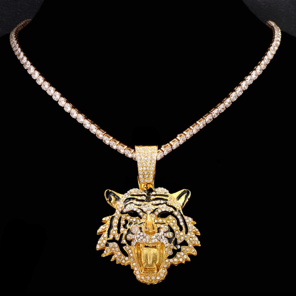 VVS Jewelry hip hop jewelry Tiger Bling Tiger Pendant Cuban Chain Necklace