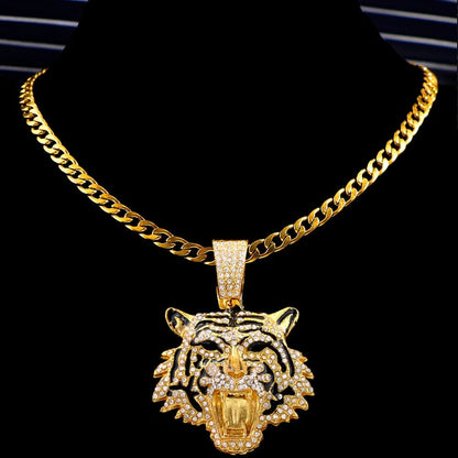 VVS Jewelry hip hop jewelry Tiger Bling Tiger Pendant Cuban Chain Necklace