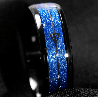 VVS Jewelry hip hop jewelry Tungsten Carbide 8MM Black Ring Blue Meteorite Inlaid Arrow Wedding Jewelry